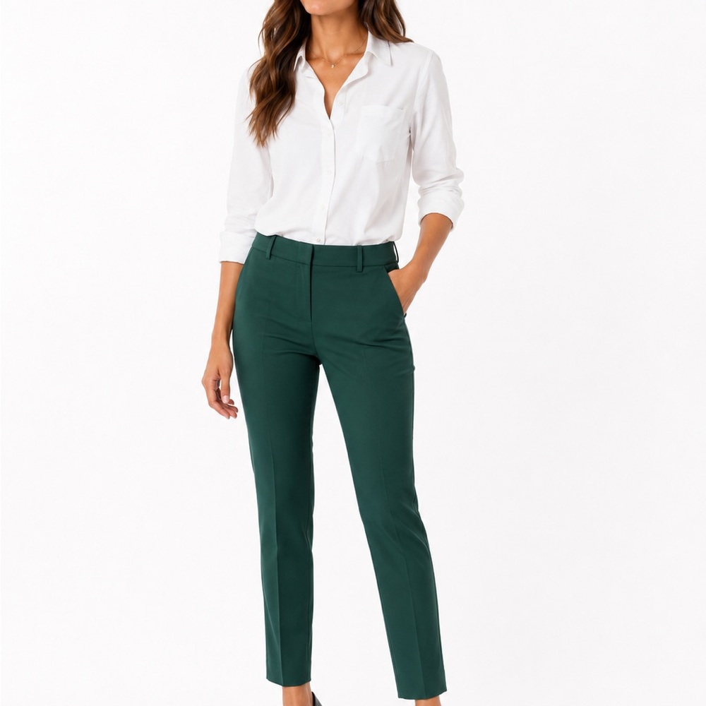 Theory Wool blend cropped slim Forest Green Tailored Ankle Trousers‎ 2